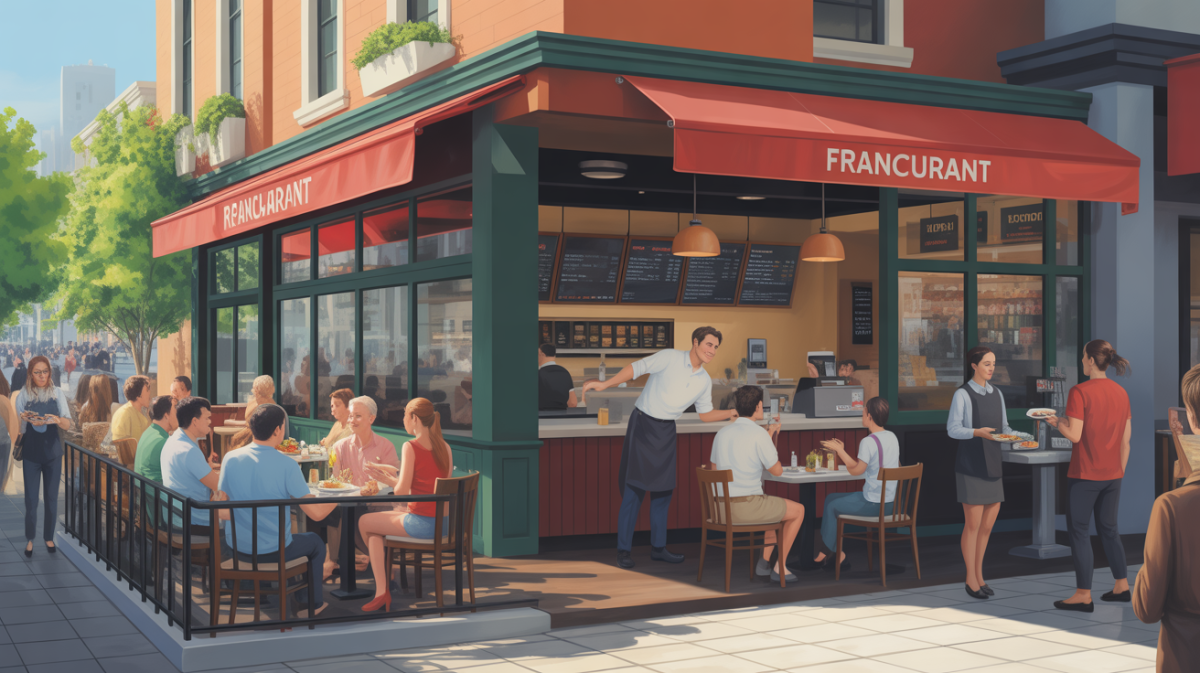 Illustration of a successful franchisee managing their business with flexibility and support from the franchisor.